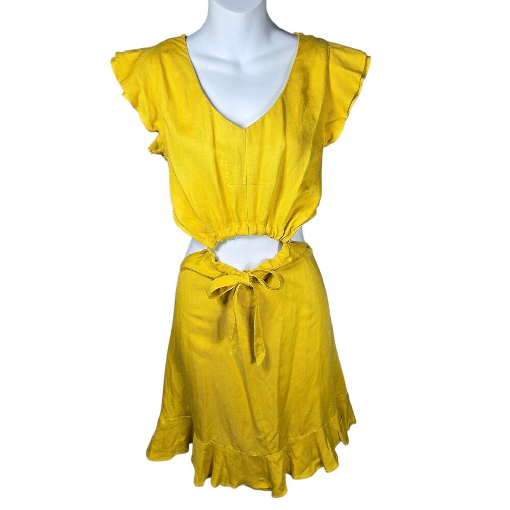 Marissa Webb Collective Kaia Yellow Linen Cutout Ruffle Mini Dress 4